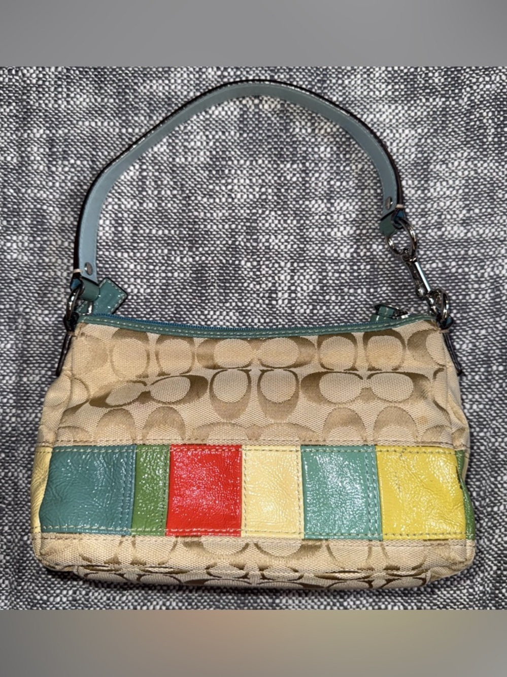 Coach Vintage Pastel Spring Patchwork Baguette Purse Y2K shoulder leather Canvas - Picture 5 of 10